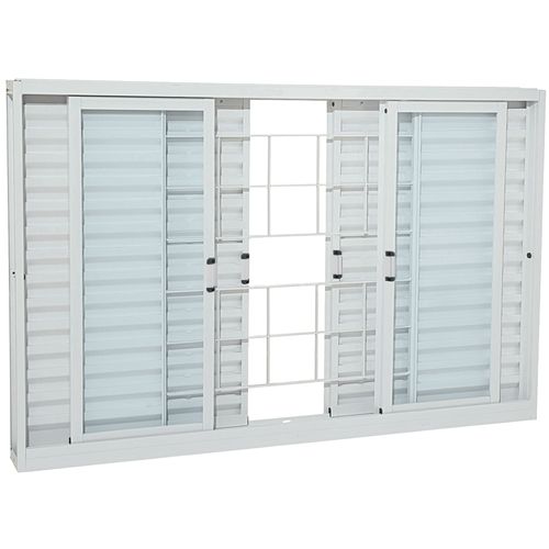 Janela Veneziana de Correr Aço 6 folhas Grade Quadriculada 100x150x12cm Vidro Liso Branco Prátika - Sasazaki
