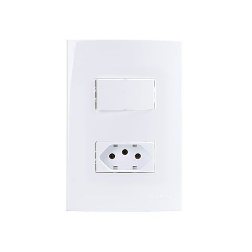 Conjunto 4×2” Interruptor + tomada Sleek 1 interruptor simples 10A 250V~ + 1 tomada 2P+T 10A 250V~ - Margirius