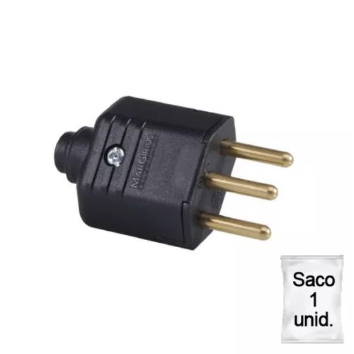 Plugue desmontável 2P+T 180º de 10A preto – Plástica com 1 unid. - Margirius