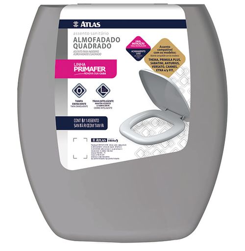 Assento sanitário almofadado quadrado plástico cz - Atlas