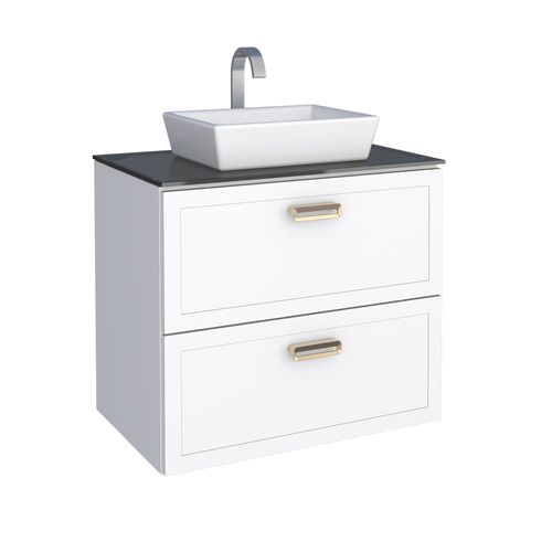 Gabinete para banheiro em aço com tampo em vidro temperado Odin branco - Cozimax