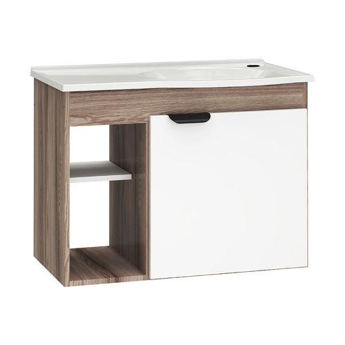 Gabinete Para Banheiro em Madeira 1 Porta Dália 60 Tamarindo/Branco - Cozimax