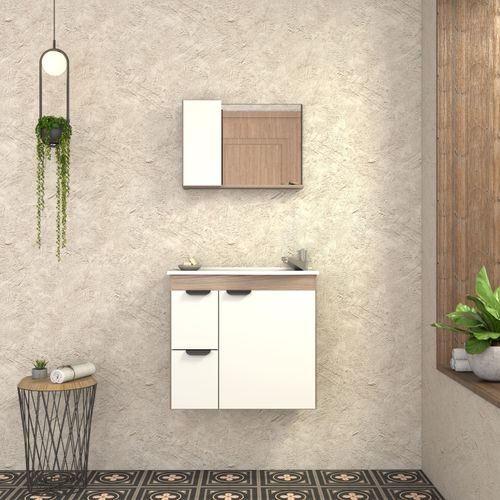 Gabinete Para Banheiro em Madeira 2 Gavetas Margarida Tamarindo/Branco - Cozimax