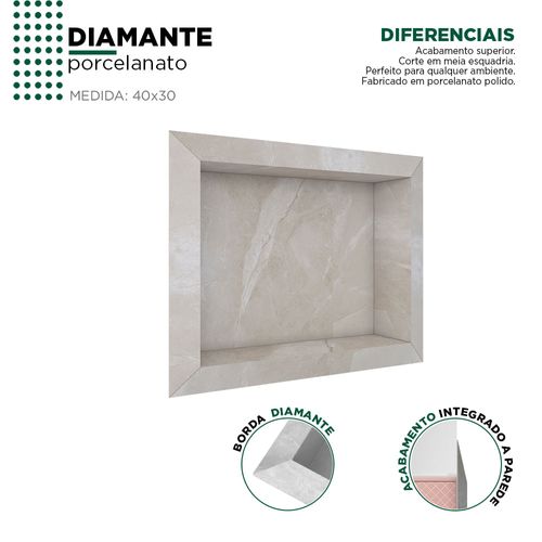 Nicho Diamante em Porcelanato Polido 40x30 -Bege - Cozimax