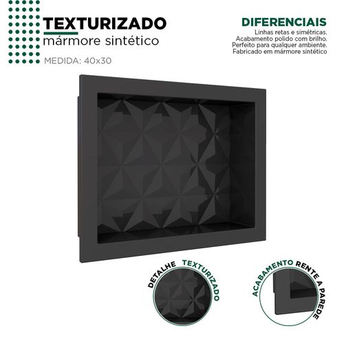 Nicho Texturizado em Mármore Sintético 40x30 Preto - Cozimax