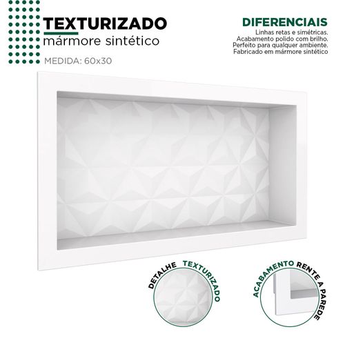 Nicho Texturizado em Mármore Sintético 60x30 Branco - Cozimax