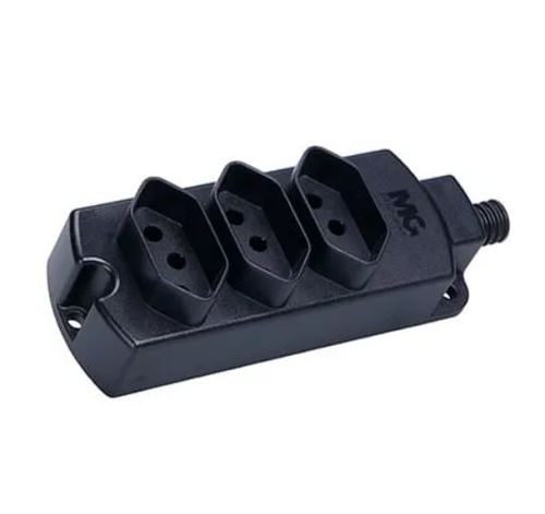 Régua de tomadas 2P+T – 10A preto – 3 postos - Margirius