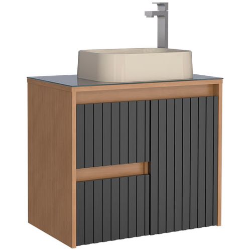 Gabinete Para Banheiro em Madeira Kyoto Jequitibá cor Preto - Cozimax