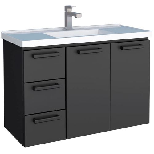 Gabinete para banheiro em aço com lavatório Damasco preto - Cozimax