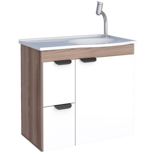 Gabinete Para Banheiro em Madeira 2 Gavetas Margarida Tamarindo/Branco - Cozimax