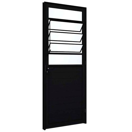Porta De Giro Lambri Preto Mista Com Bascula Vidro Boreal - 215X085 Req.7,6 - Lucasa Alumínio P9071.1 - Ullian