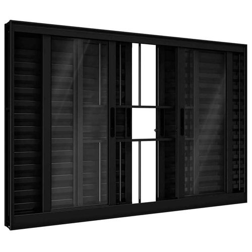 Janela Veneziana Correr Central Preto C/Grade - 100X150 Req.11 - Lucasa Alumínio P9041.0 - Ullian