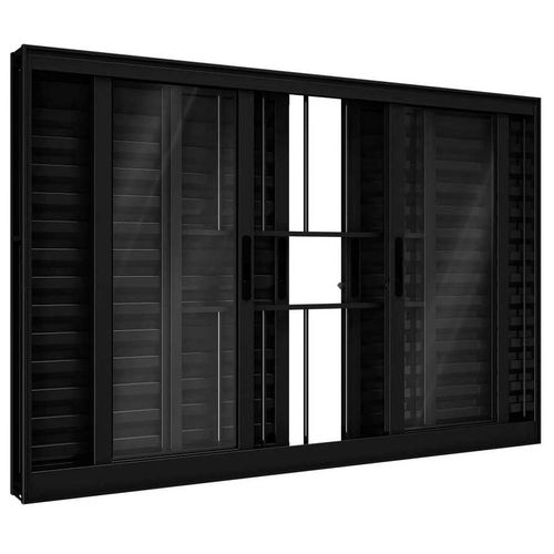 Janela Veneziana Correr Central Preto C/Grade - 100X200 Req.11 - Lucasa Alumínio P9042.0 - Ullian