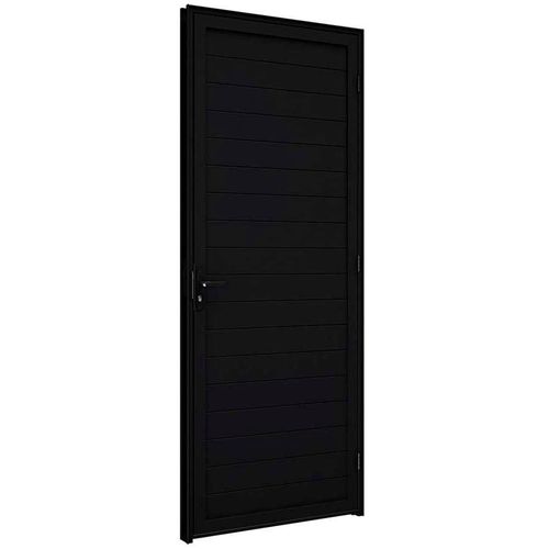 Porta De Alumínio De Giro Lambri - 215X85 - Preta - Com Maçaneta - Abertura Direita - Ullian