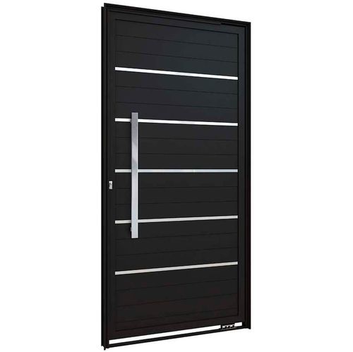Porta De Giro Pivotante Preto Lambri Com Friso C/ Puxador 80Cm - 215X105 R.8 - Lucasa Alumínio P9182.1 - Ullian