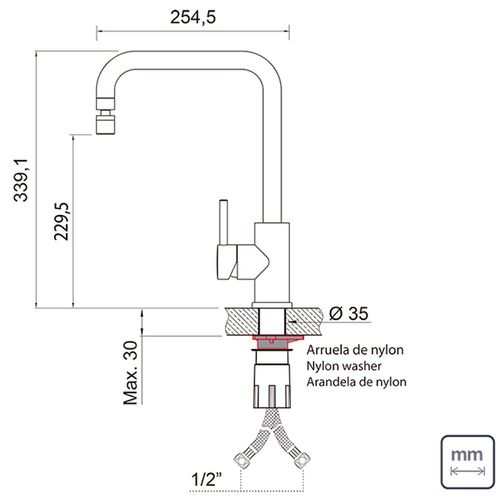 Misturador Monocomando Tramontina Angolare em Aço Inox com acabamento Scotch Brite e Bica Articulada - Tramontina