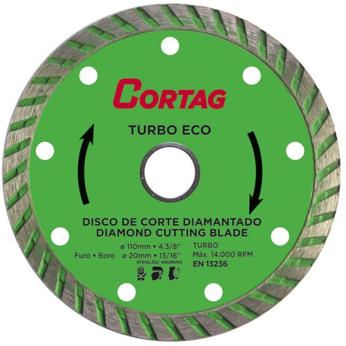 Disco diamantado turbo eco diâmetro 110 mm furo 20 mm - Cortag