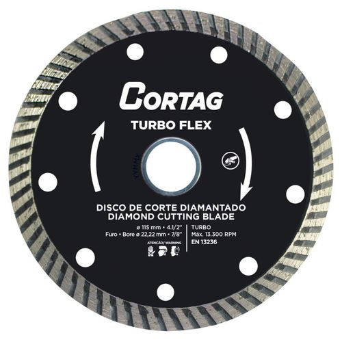 Disco de corte diamantado turbo flex 115 mm furo 22,22 mm - Cortag