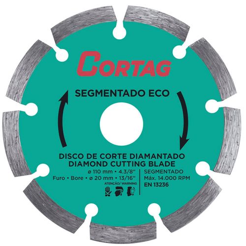 Disco diamantado segmentado eco diâmetro 110 mm furo 20 mm - Cortag