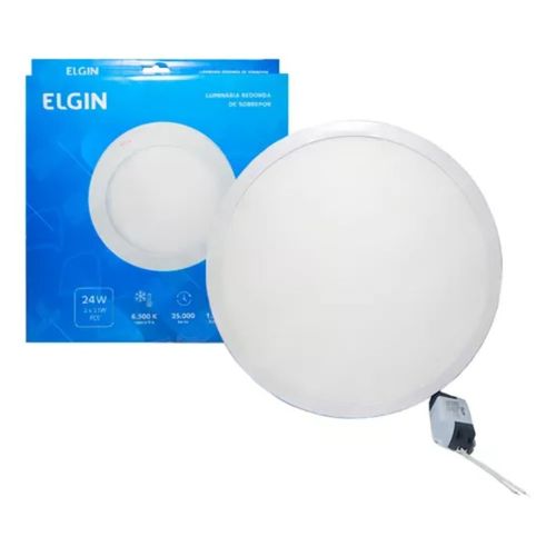 Luminária de Sobrepor LED Elgin Redonda 24W 6,500K
