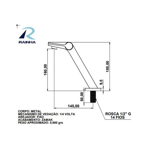 Torneira Lavatório Rainha ¼ requinte 91017 C70 Preto fosco