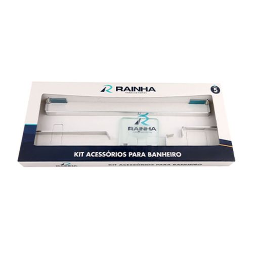 Kit Acessórios Para Banheiro Rainha 5 Peças Quadra Alumínio Polido