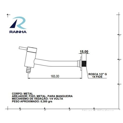 Torneira Tanque/Jardim Rainha Nobre 15cm ¼ Volta Cromada