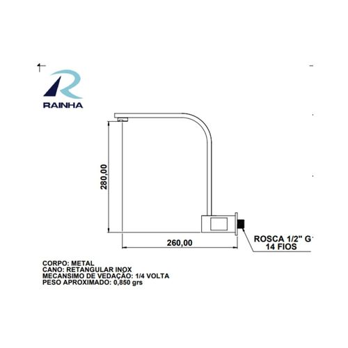 Torneira Cozinha Rainha parede Cano reto 32cm ¼ Preto Fosco 9299 C100