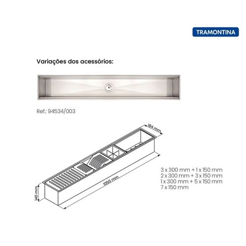 Canal Organizador em Aço Inox Tramontina Sobrepor  Acabamento Acetinado 105X18CM