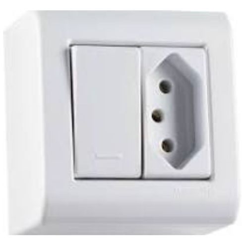 Caixa de Sobrepor com 1 Interruptor Simples 10 A 250 V e 1 Tomada 2P+T 10 A 250 V Tramontina LizFlex Branca