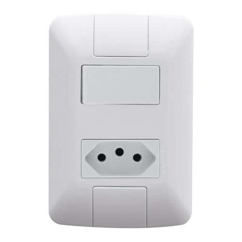 Conjunto 4x2 com 1 Interruptor Simples 6 A 250 V e 1 Tomada 2P+T 10 A 250 V Tramontina Aria Branco