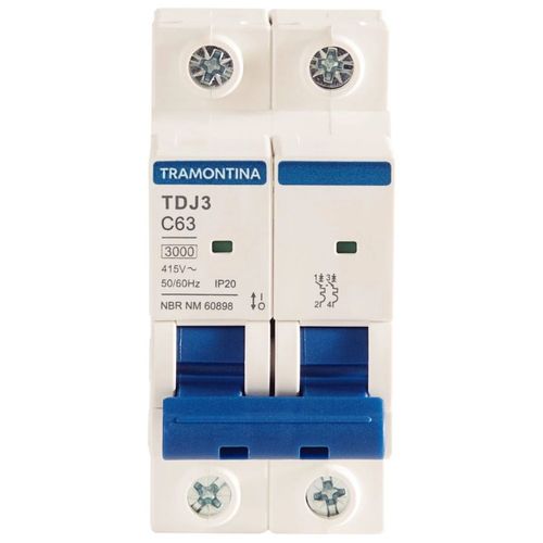 Disjuntor TDJ3 2P 63A 3kA curva C Tramontina